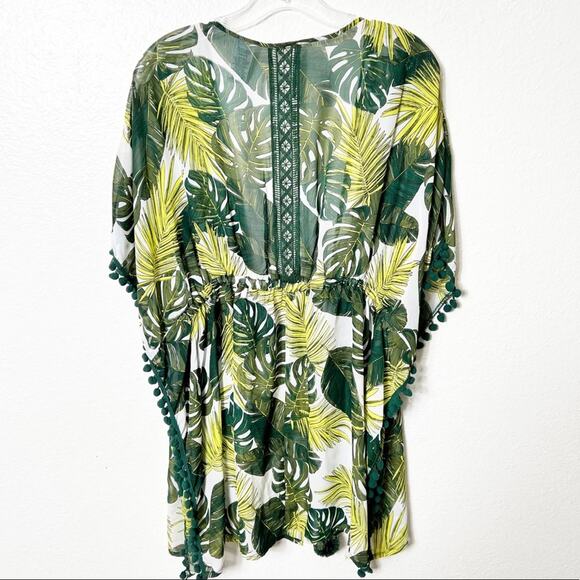 TIME & TRU ONE SIZE GREEN LEAF PRINT WOMEN SWIMMING POLYESTER COVER UP NWOT - Picture 3 of 6